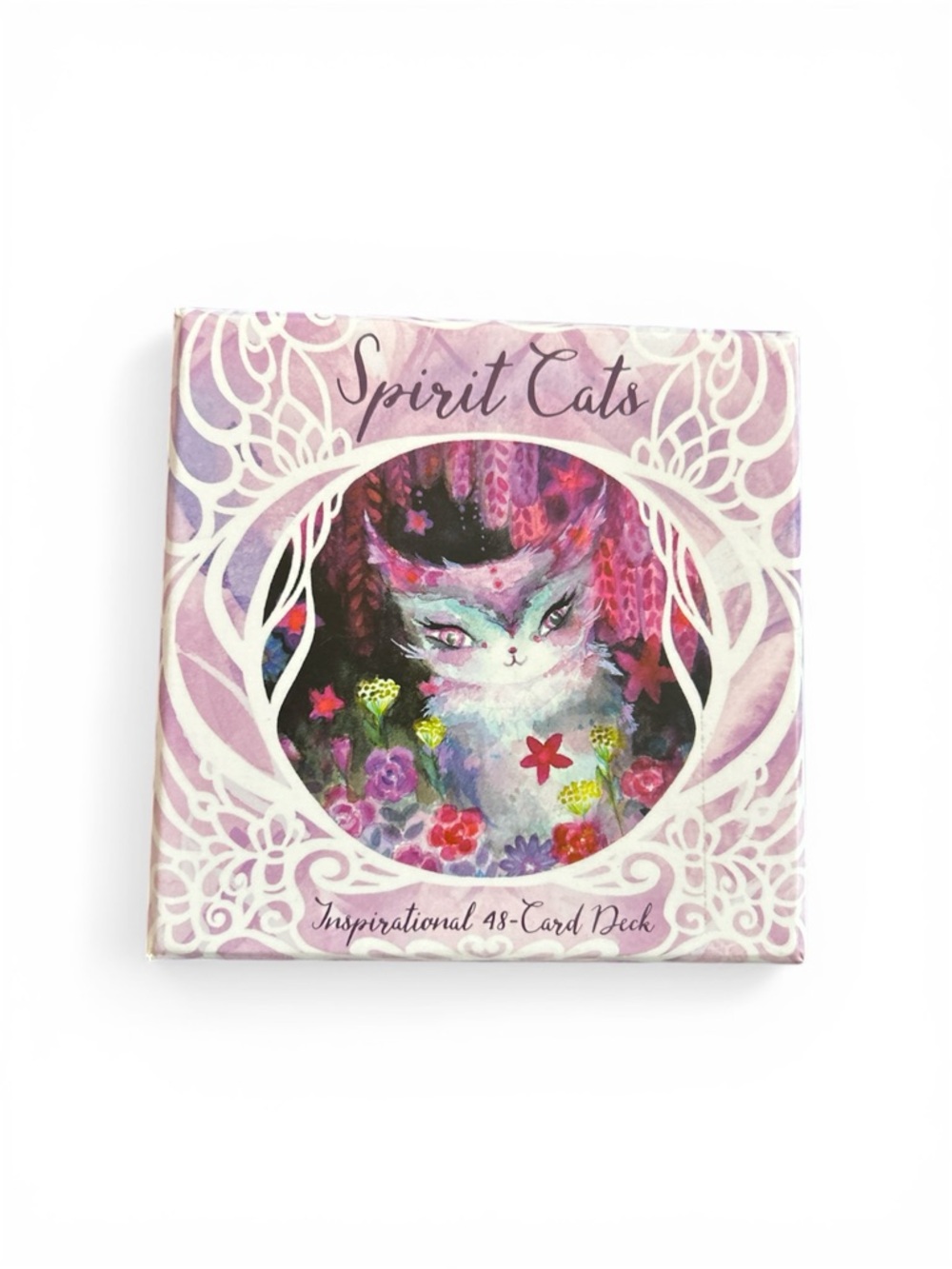 Spirit Cats Inspirational 48-Card Deck - Purple Floral Artwork